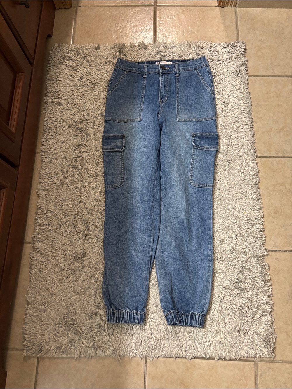Women’s Blue Denim Cargo Jogger Jeans